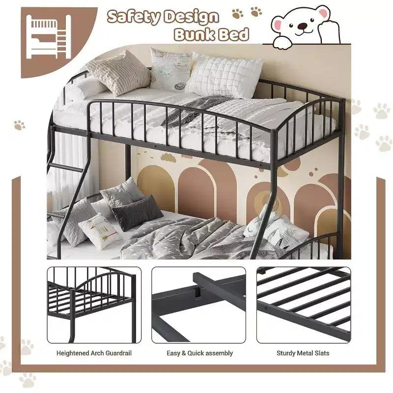 Letto a castello in metallo con scala e ringhiera, due posti, nero/rosa/bianco, piazza e mezza/matrimoniale
