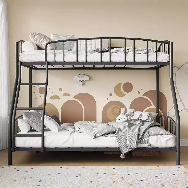 Twin Over Full Metal Bunk Bed, Space Saving Heavy Duty Steel Frame With Arched Guardrail And Ladder, Easy Assembly, No Box Spring Needed