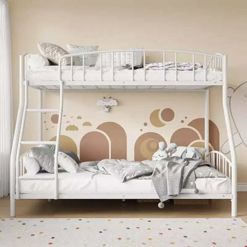 Letto a castello in metallo con scala e ringhiera, due posti, nero/rosa/bianco, piazza e mezza/matrimoniale