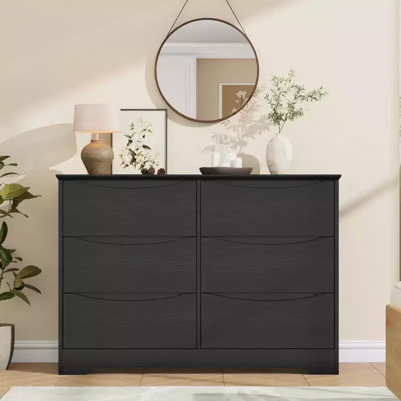 Comò in legno a 8 cassetti, beige / nero / marrone / bianco, per 1 persona, camera da letto e soggiorno