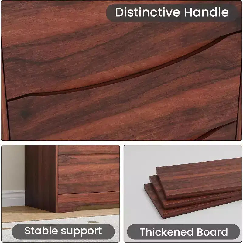 Comò in legno a 8 cassetti, beige / nero / marrone / bianco, per 1 persona, camera da letto e soggiorno