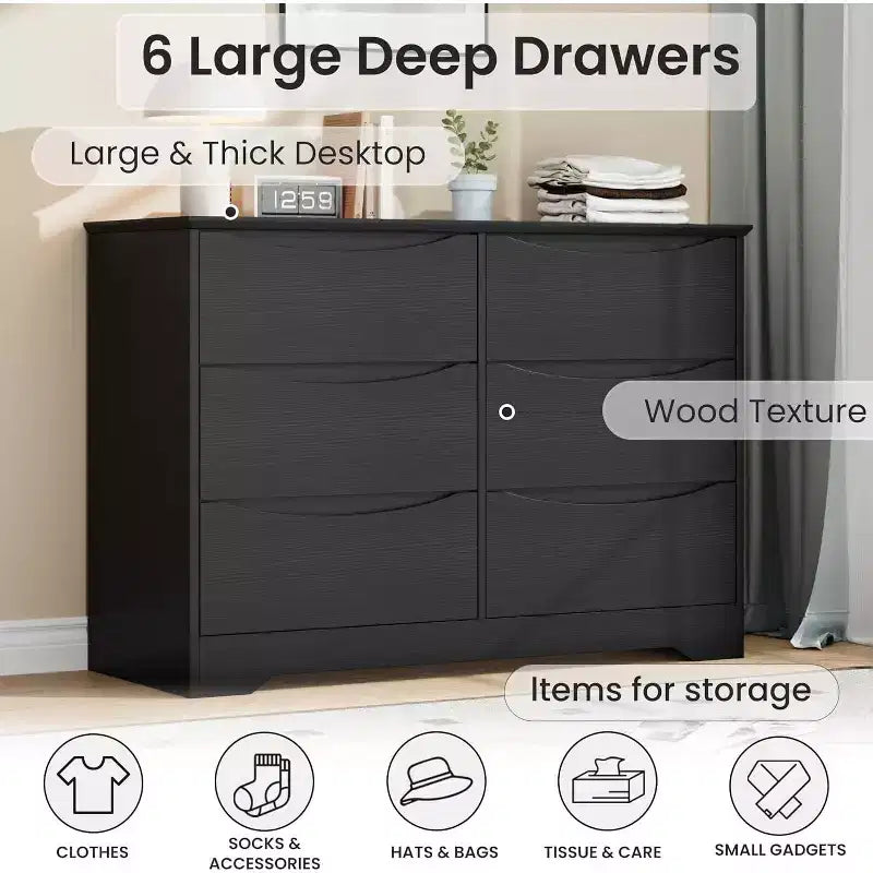 Comò in legno a 8 cassetti, beige / nero / marrone / bianco, per 1 persona, camera da letto e soggiorno