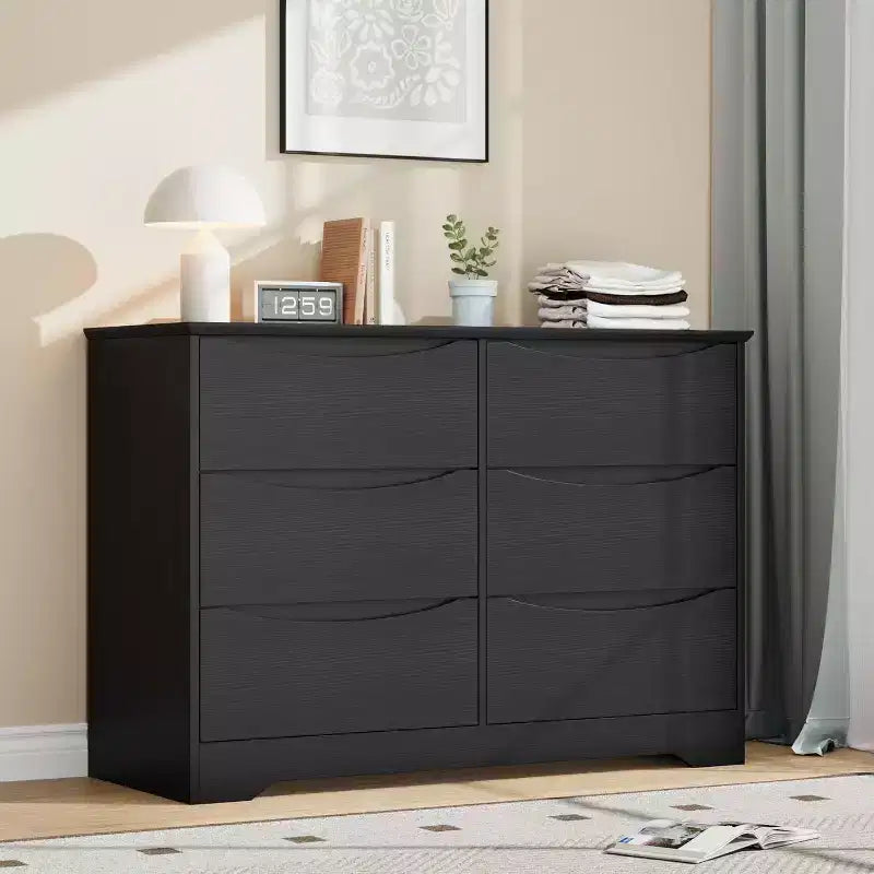 Comò in legno a 8 cassetti, beige / nero / marrone / bianco, per 1 persona, camera da letto e soggiorno