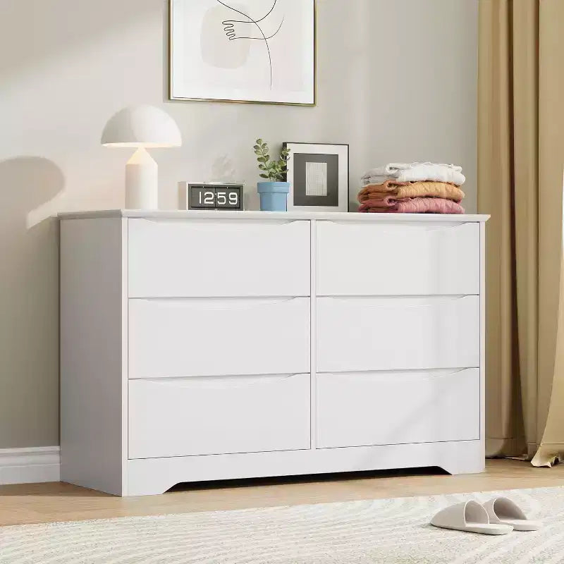 Comò in legno a 8 cassetti, beige / nero / marrone / bianco, per 1 persona, camera da letto e soggiorno