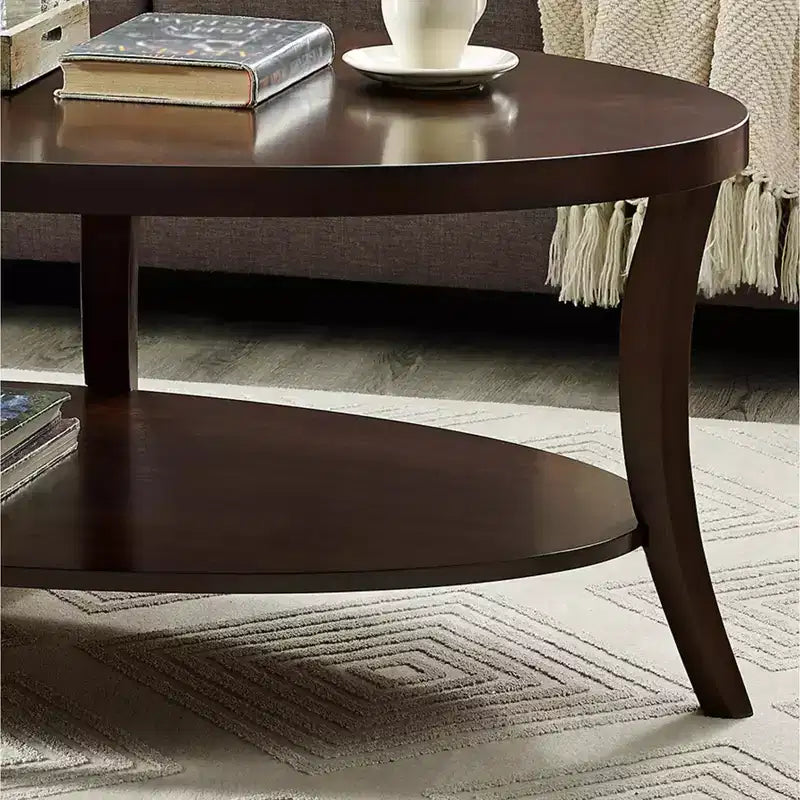 Tavolino da Caffè Ovale a 2 Ripiani in Legno, Espresso / Grigio, 1 Pezzo