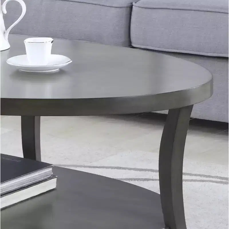 Tavolino da Caffè Ovale a 2 Ripiani in Legno, Espresso / Grigio, 1 Pezzo