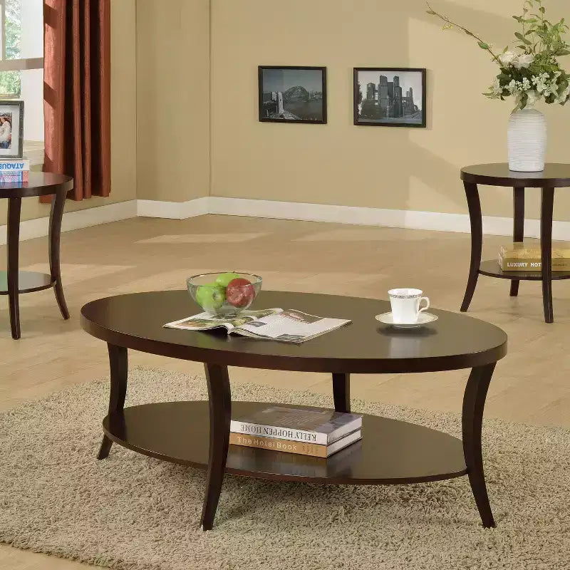 GDFStudio Adriano Modern Oval Wooden 2-Tier Coffee Table with Underneath Shelf
