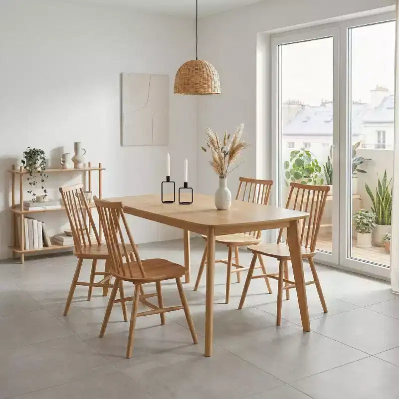 GDFStudio Harrison Scandinavian Farmhouse 5-Piece Wood Dining Set with 4 Windsor Curved Back Chairs