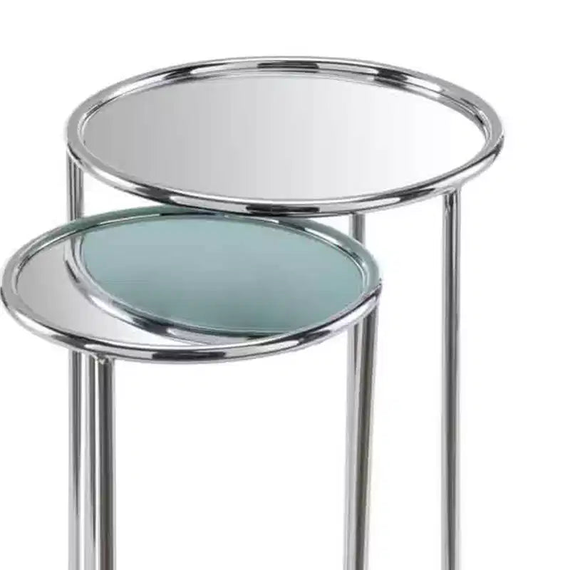 Tavolino a C rotondo a specchio, argento, 1 posto