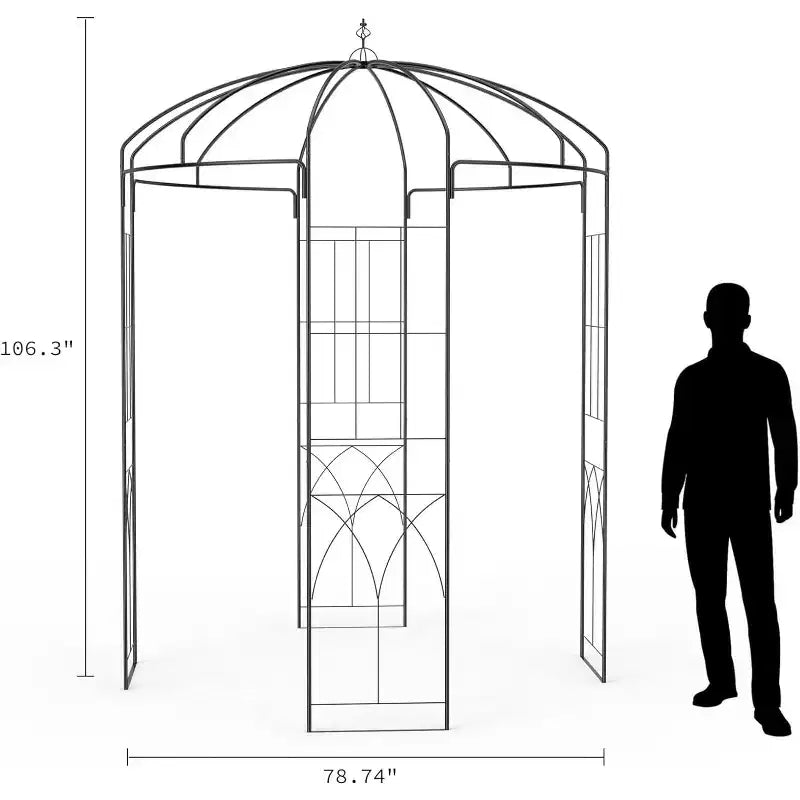 Arco da giardino in metallo nero a forma di voliera, arco singolo, per piante rampicanti