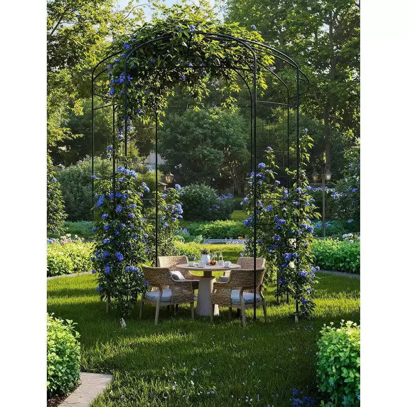 Arco da giardino in metallo nero a forma di voliera, arco singolo, per piante rampicanti