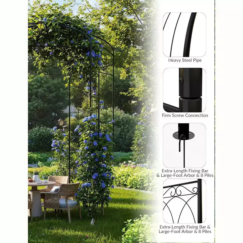 Arco da giardino in metallo nero a forma di voliera, arco singolo, per piante rampicanti