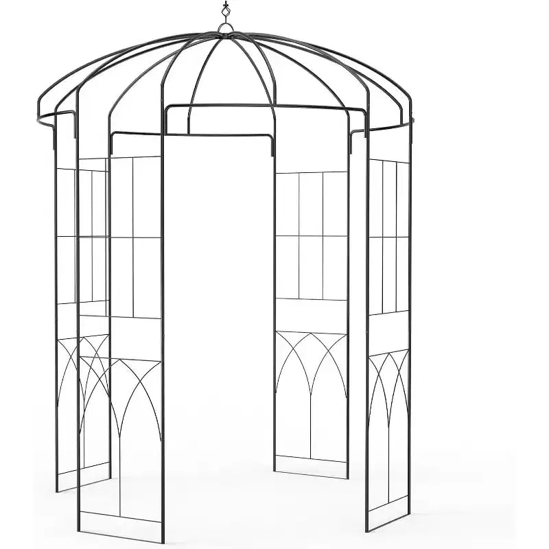 Arco da giardino in metallo nero a forma di voliera, arco singolo, per piante rampicanti