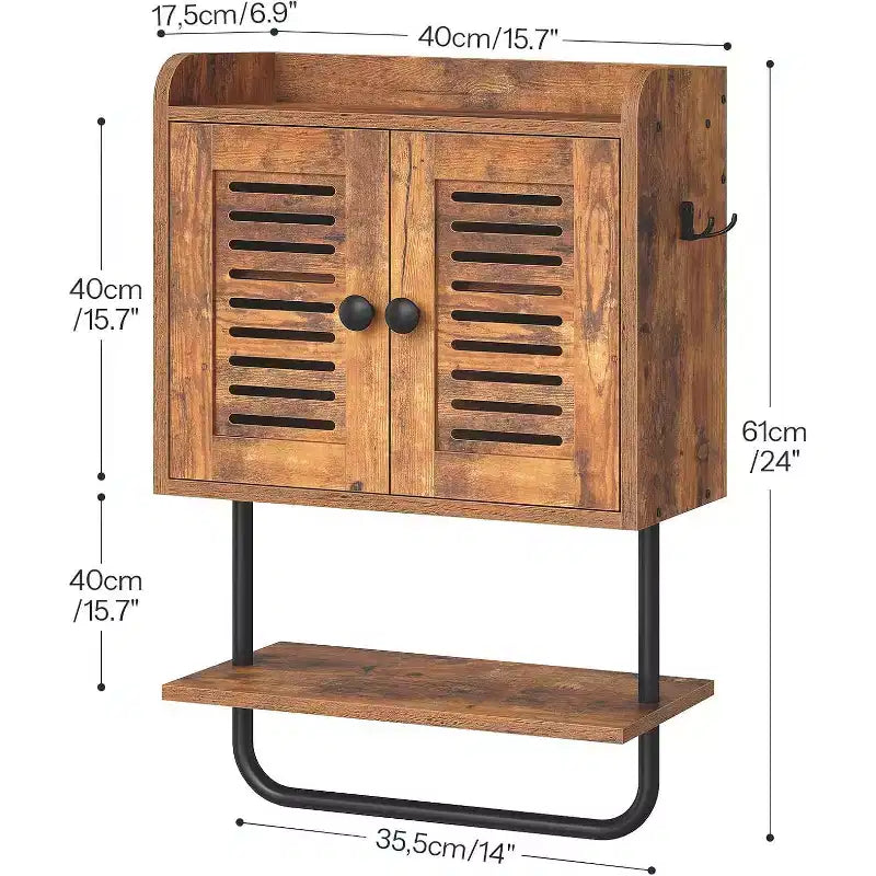 Mobiletto da Bagno a Muro Marrone Rustico+Nero / Bianco+Nero, Doppia Anta, per 1 Persona