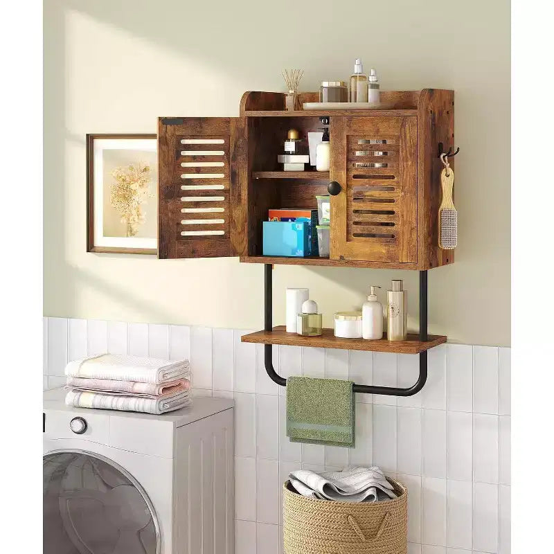 Mobiletto da Bagno a Muro Marrone Rustico+Nero / Bianco+Nero, Doppia Anta, per 1 Persona