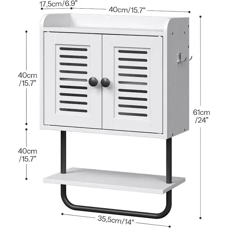 Mobiletto da Bagno a Muro Marrone Rustico+Nero / Bianco+Nero, Doppia Anta, per 1 Persona