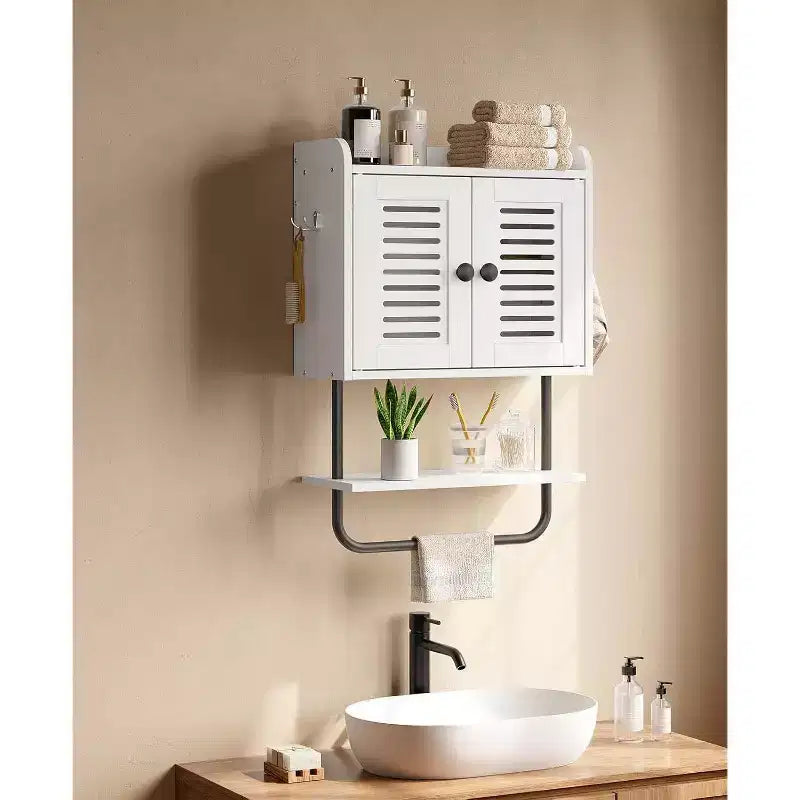Mobiletto da Bagno a Muro Marrone Rustico+Nero / Bianco+Nero, Doppia Anta, per 1 Persona