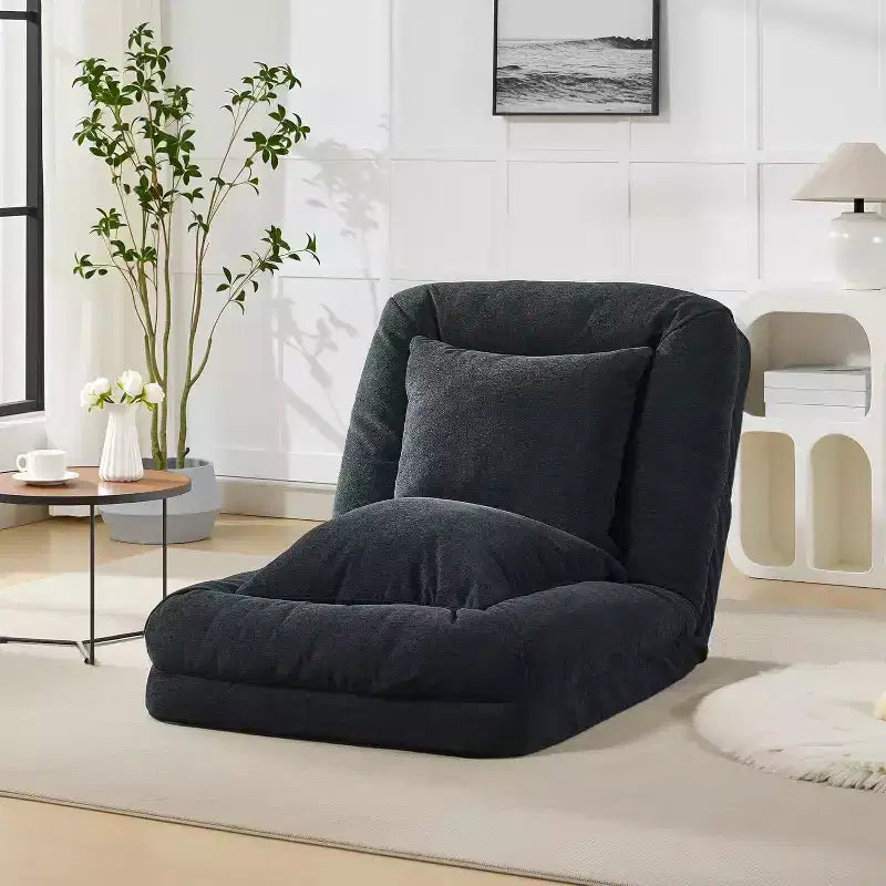 Divano Letto Convertibile in ciniglia con Schienale a 5 Posizioni, per 1-2 Persone e Animali Domestici – Beige / Nero / Marrone