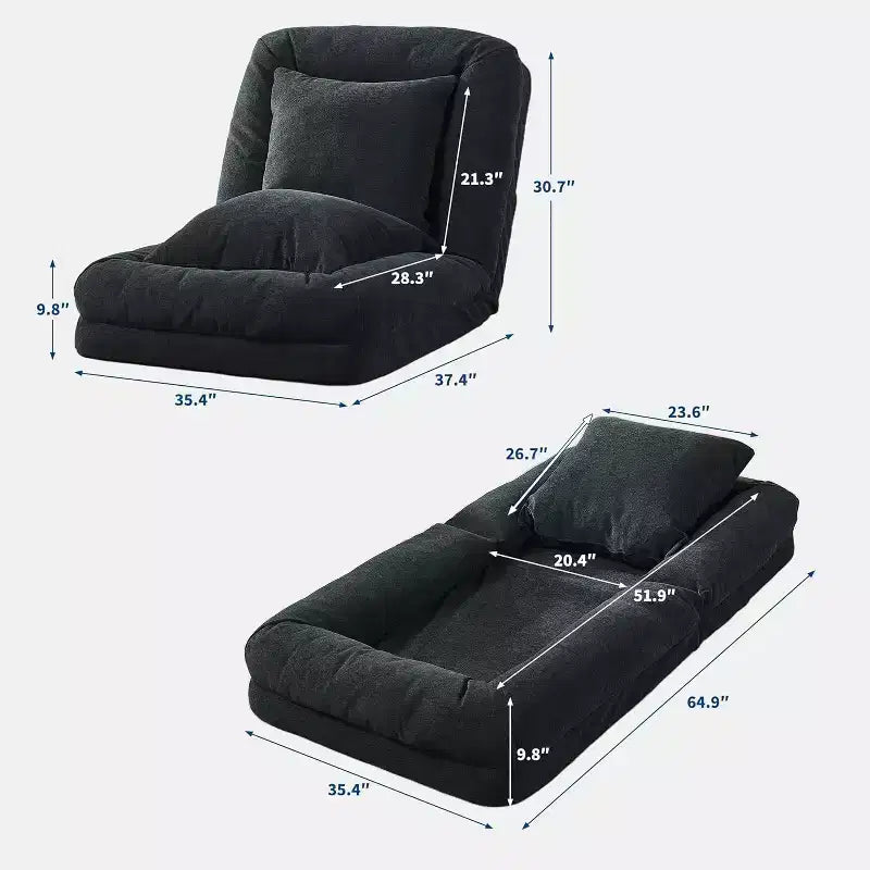 Divano Letto Convertibile in ciniglia con Schienale a 5 Posizioni, per 1-2 Persone e Animali Domestici – Beige / Nero / Marrone