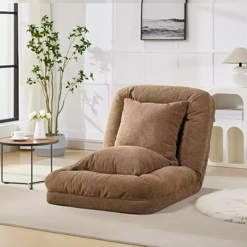 Divano Letto Convertibile in ciniglia con Schienale a 5 Posizioni, per 1-2 Persone e Animali Domestici – Beige / Nero / Marrone