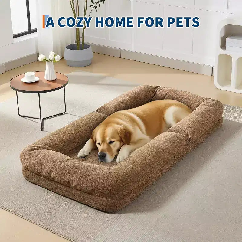 Divano Letto Convertibile in ciniglia con Schienale a 5 Posizioni, per 1-2 Persone e Animali Domestici – Beige / Nero / Marrone
