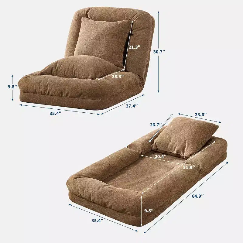 Divano Letto Convertibile in ciniglia con Schienale a 5 Posizioni, per 1-2 Persone e Animali Domestici – Beige / Nero / Marrone
