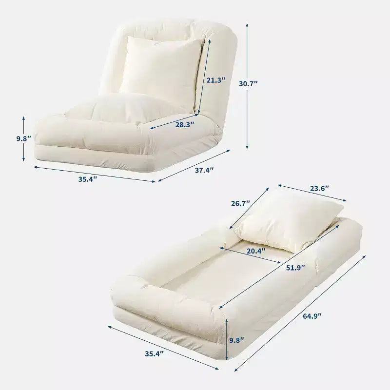 Divano Letto Convertibile in ciniglia con Schienale a 5 Posizioni, per 1-2 Persone e Animali Domestici – Beige / Nero / Marrone