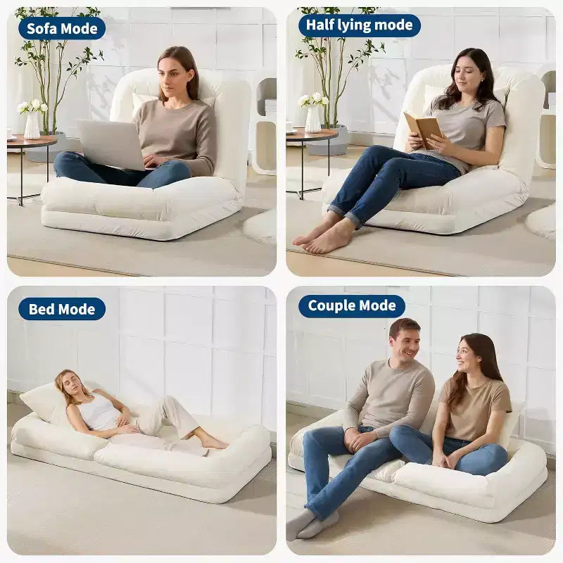 Divano Letto Convertibile in ciniglia con Schienale a 5 Posizioni, per 1-2 Persone e Animali Domestici – Beige / Nero / Marrone