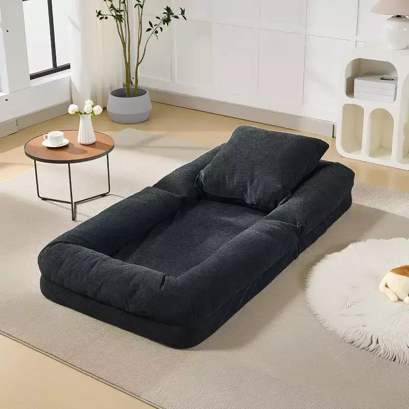 Divano Letto Convertibile in ciniglia con Schienale a 5 Posizioni, per 1-2 Persone e Animali Domestici – Beige / Nero / Marrone