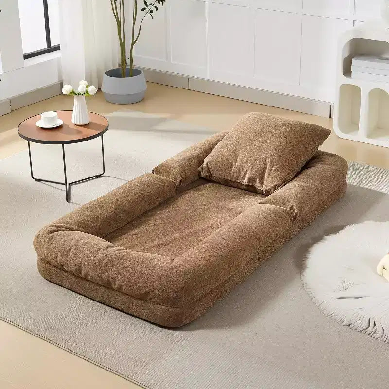Divano Letto Convertibile in ciniglia con Schienale a 5 Posizioni, per 1-2 Persone e Animali Domestici – Beige / Nero / Marrone