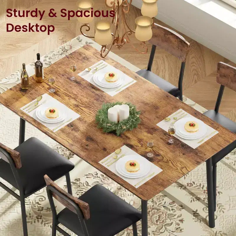 Set Tavolo da Pranzo Retrò Imbottito Marrone/Grigio, 4 Posti