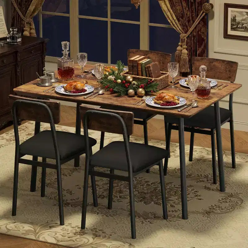 Set Tavolo da Pranzo Retrò Imbottito Marrone/Grigio, 4 Posti