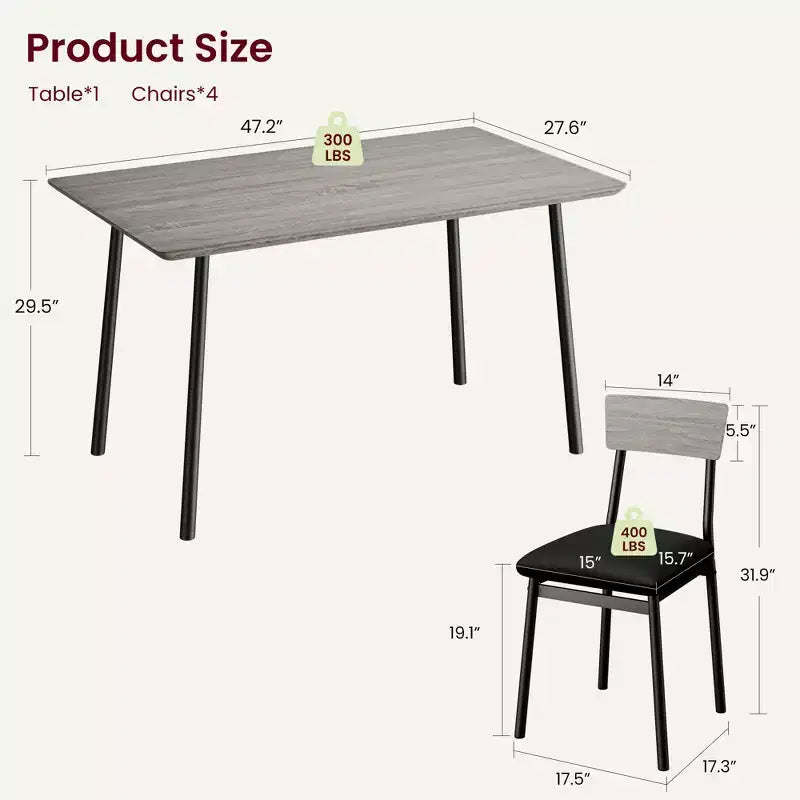 Set Tavolo da Pranzo Retrò Imbottito Marrone/Grigio, 4 Posti