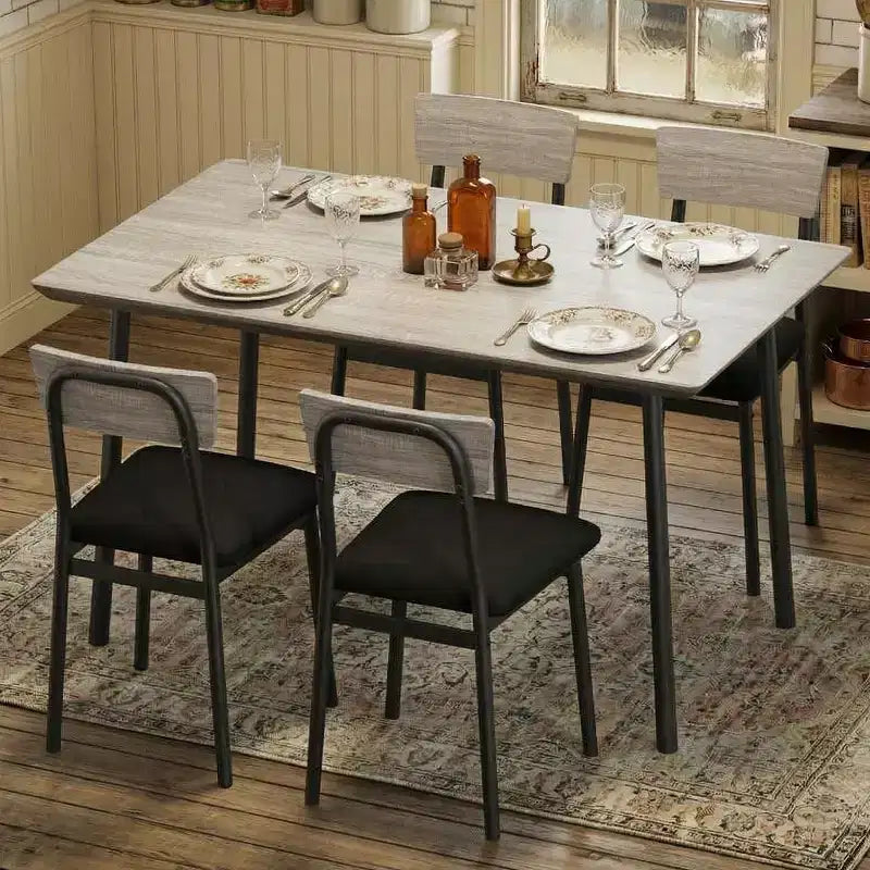 Set Tavolo da Pranzo Retrò Imbottito Marrone/Grigio, 4 Posti