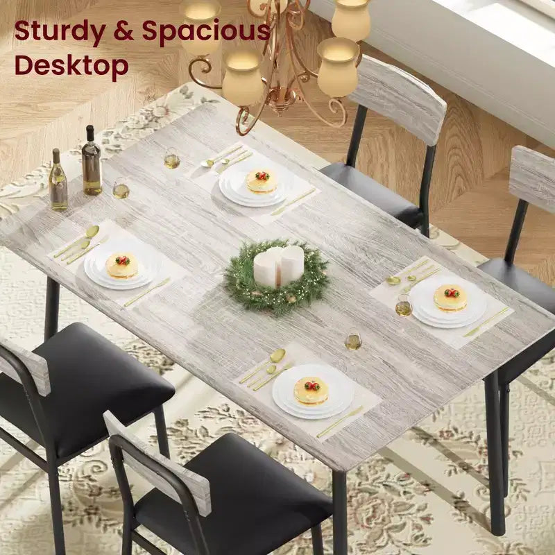 Set Tavolo da Pranzo Retrò Imbottito Marrone/Grigio, 4 Posti