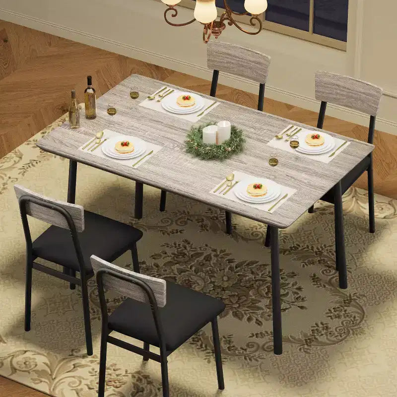 Set Tavolo da Pranzo Retrò Imbottito Marrone/Grigio, 4 Posti