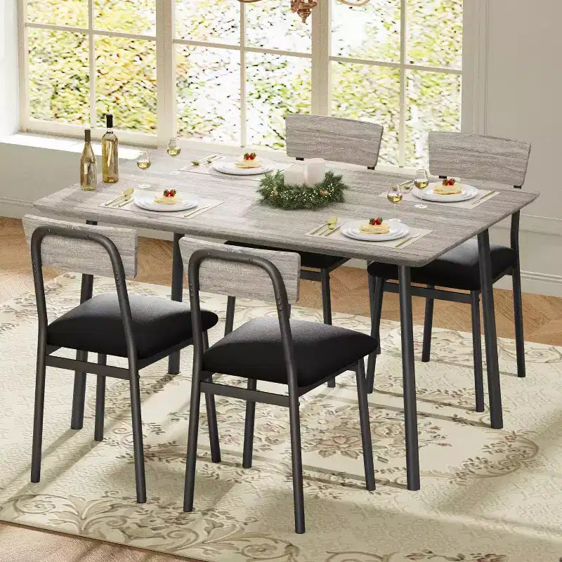 Set Tavolo da Pranzo Retrò Imbottito Marrone/Grigio, 4 Posti