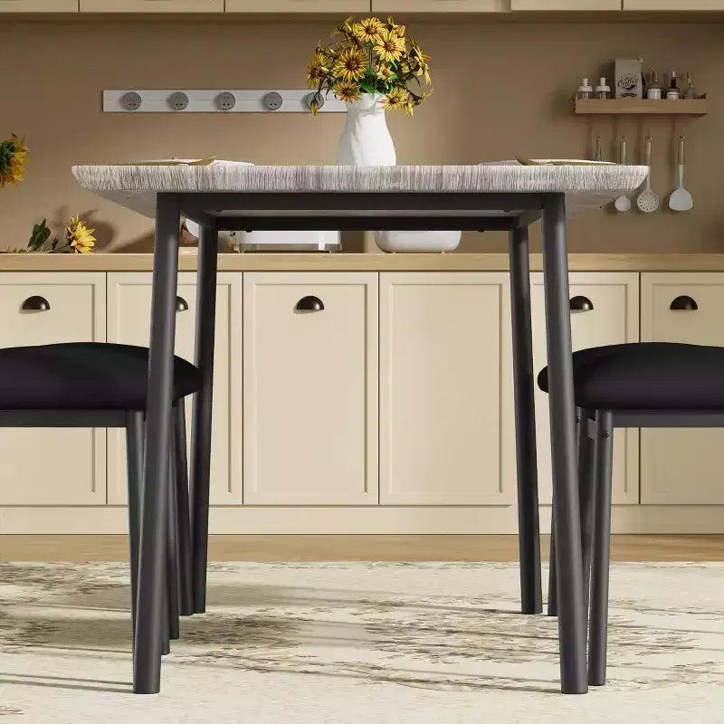 Set Tavolo da Pranzo Retrò Imbottito Marrone/Grigio, 4 Posti