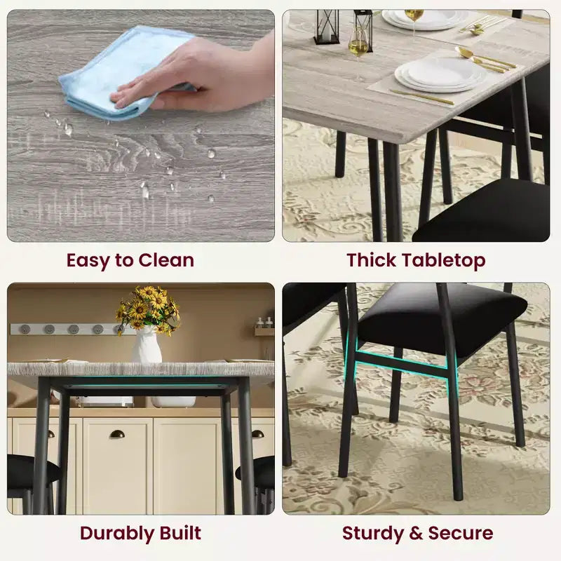 Set Tavolo da Pranzo Retrò Imbottito Marrone/Grigio, 4 Posti