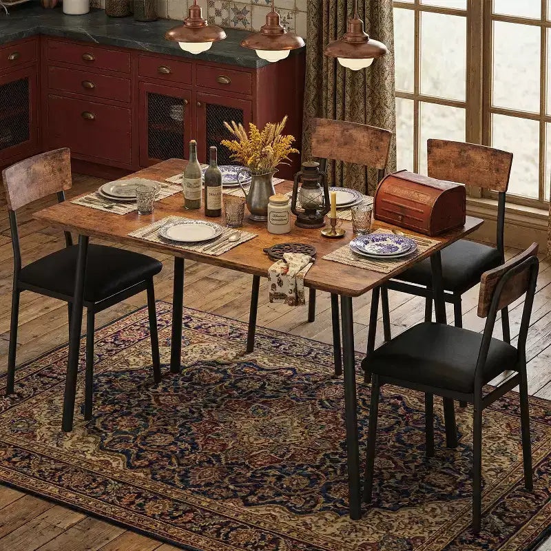 Set Tavolo da Pranzo Retrò Imbottito Marrone/Grigio, 4 Posti