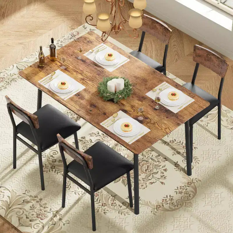 Set Tavolo da Pranzo Retrò Imbottito Marrone/Grigio, 4 Posti
