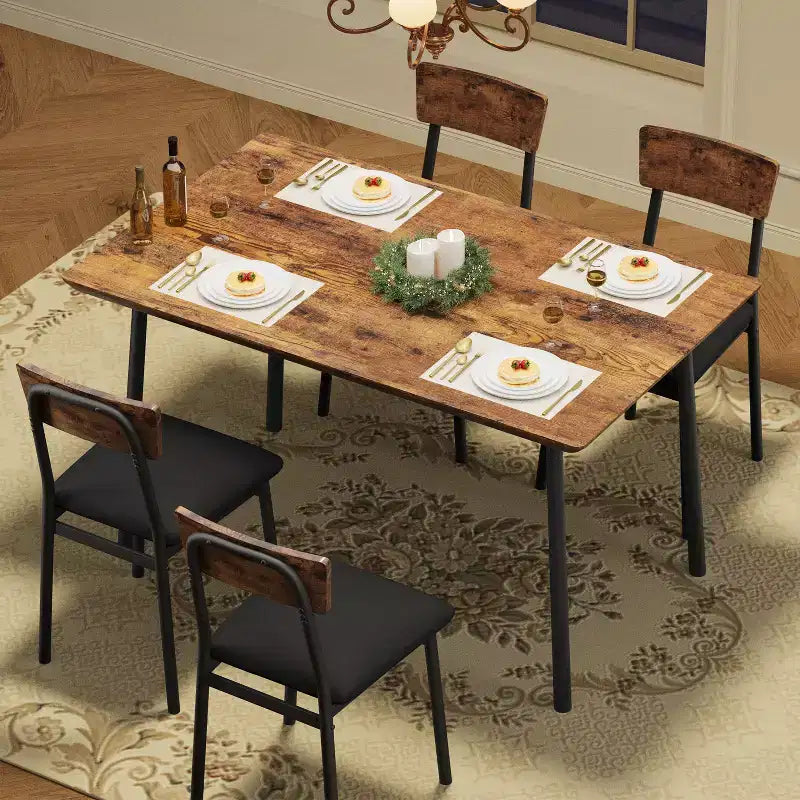 Set Tavolo da Pranzo Retrò Imbottito Marrone/Grigio, 4 Posti