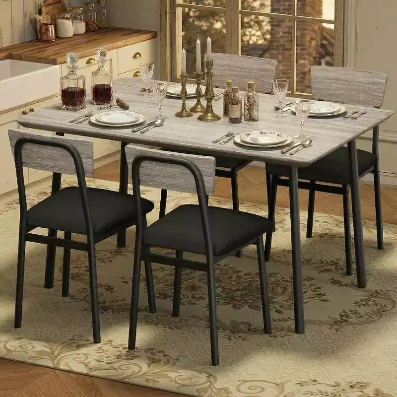 Set Tavolo da Pranzo Retrò Imbottito Marrone/Grigio, 4 Posti