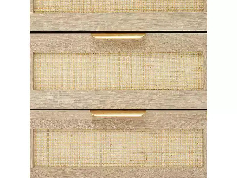 Comodino beige in rattan a 3 cassetti, stile rustico, set da 2