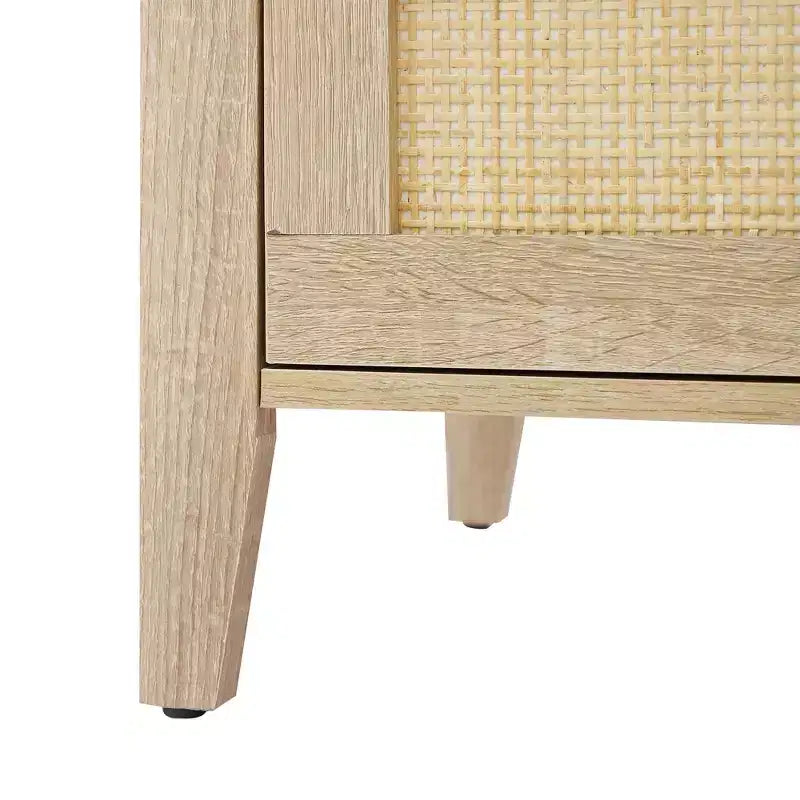 Comodino beige in rattan a 3 cassetti, stile rustico, set da 2