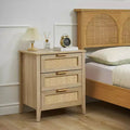 Comodino beige in rattan a 3 cassetti, stile rustico, set da 2
