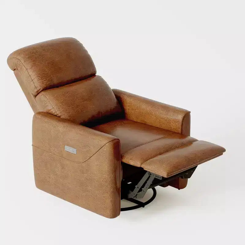 Poltrona reclinabile girevole elettrica monoposto in similpelle marrone con porta USB