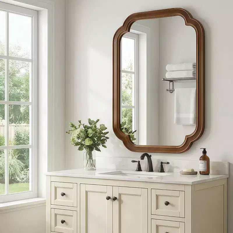 Specchio da parete angolare arrotondato marrone/naturale/noce, 20"x30", singolo