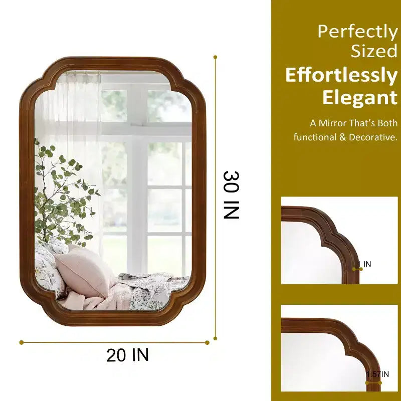 Specchio da parete angolare arrotondato marrone/naturale/noce, 20"x30", singolo