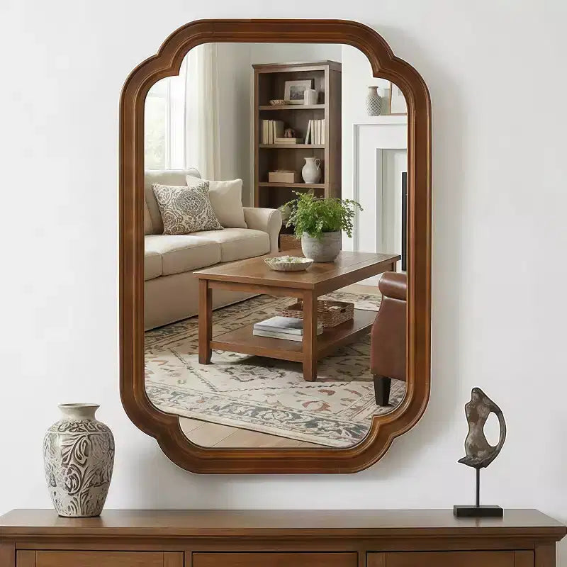 Specchio da parete angolare arrotondato marrone/naturale/noce, 20"x30", singolo